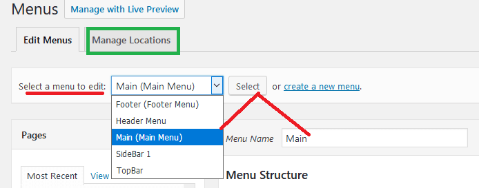 nav menu locations